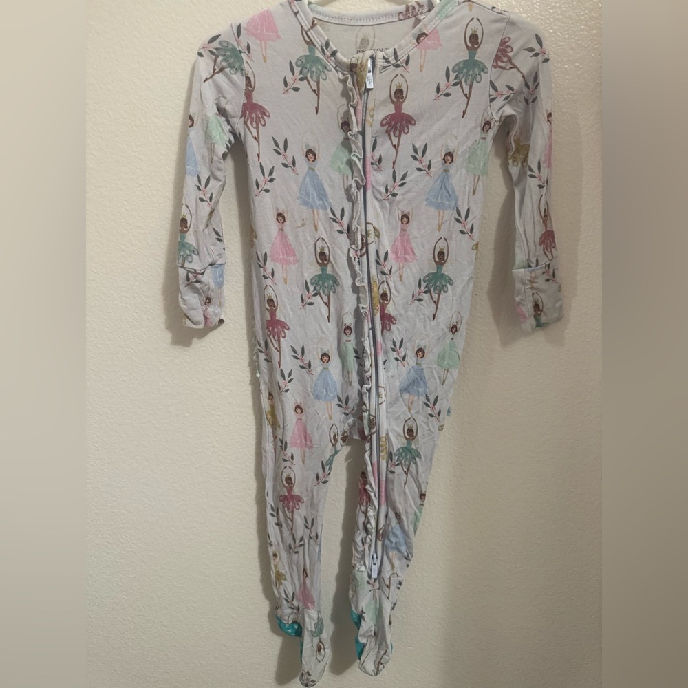 Posh Peanut White Footie with Pastel Ballerina Print